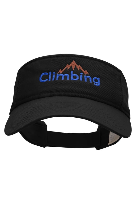 Climbing Mountain Embroidered Pro Style Cotton Twill Washed Visor - Black OSFM
