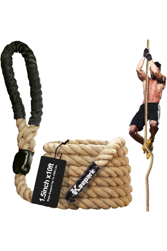 Climbing Rope Gym Exercise Ropes - 1.5 Inch Diameter 10FT 15FT 20FT 25FT 30FT 35FT 40FT 50FT Climb Rope for Fitness & Strength Training, Workout Climbing Rope for Adults Kids Home Indoor or Outdoor
