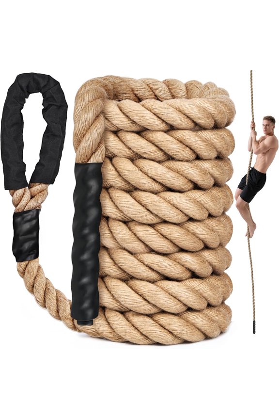 Climbing Rope for Gym, Fitness, Strength Training, Heavy Jute Rope for Tree Swing Obstacle Course Backyard, Exercise Workout Pulling Jute Rope for Adults,10FT 20FT 30FT 50FT 1.5 Inch