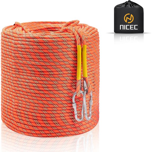 Climbing Rope, Rescue Rope, Construction Rope, Rock Climbing Rope, Static 10mm 32ft/64ft/96ft/160ft/230ft/500ft/985ft/1000ft with Carry Bag (Orange, 50M(160ft))