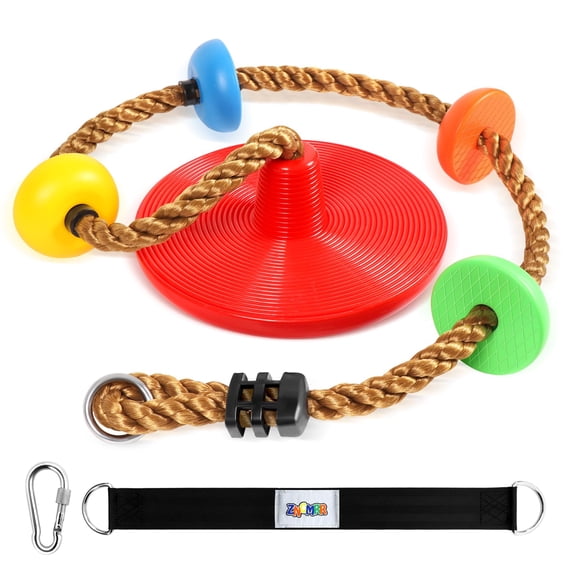Climbing Rope Tree Swing with Platforms and Disc Swing Seat Set Outdoor Playground Accessories for Kids Including Hanging Strap & Carabiner Rope Swings for Tree Outdoor Swing Set Accessories