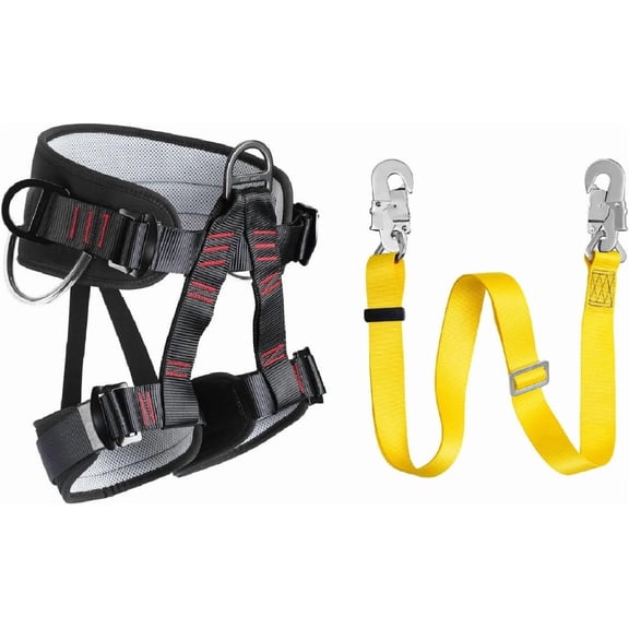 Climbing Safety Belt with Adjustable Lanyard, Heavy Duty Half Body Fall Arrest System Harness, Work Positioning Safety Belt Kit, Portable Personal Protective Equipment for Tower Wind Turbine