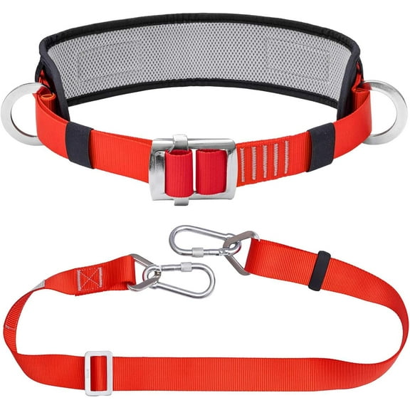 Climbing Safety Belt with Padded Waist Pad, Fall Arrest Kit with Adjustable Lanyard for Tree Climbing, Ladder Safety, Construction Work, Fall Protection Harness for Lineman & Arborist