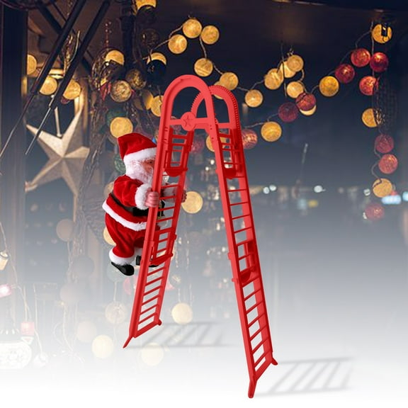 Climbing Santa,Animated Christmas Decorations Electric Santa Climbing Ladder to Christmas Tree, Creative Climbing Santa on Ladder/Rope with Music for Christmas Decorations Xmas(Double Ladder Red)