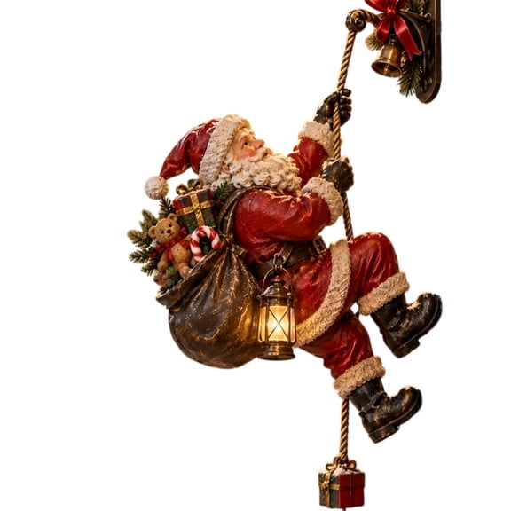 Climbing Santa Christmas Decoration Santa On Ladder Hanging Ornament For Door Wall Fireplace And Stairs,40Cm