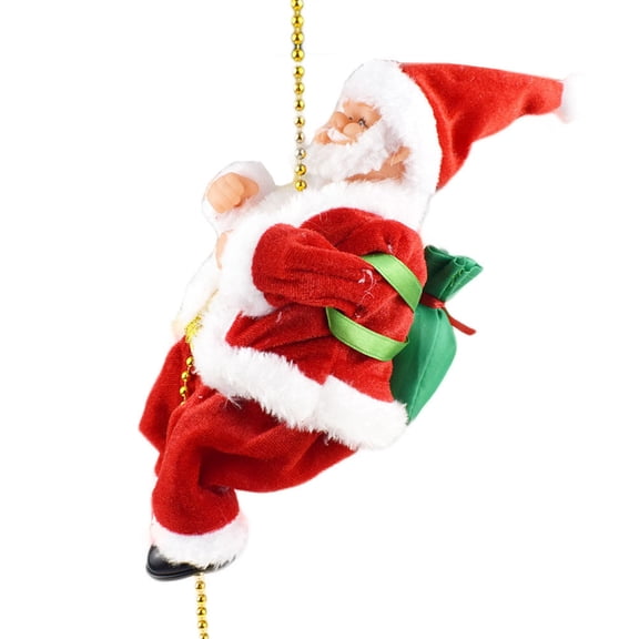 Climbing Santa Claus 9" Christmas Ornament Xmas Decoration Climbs Up and Down Battery Operated Toy with Light Music and Sound Animated Climbing on Beads Musical Moving Figure Xmas Christmas Ornament