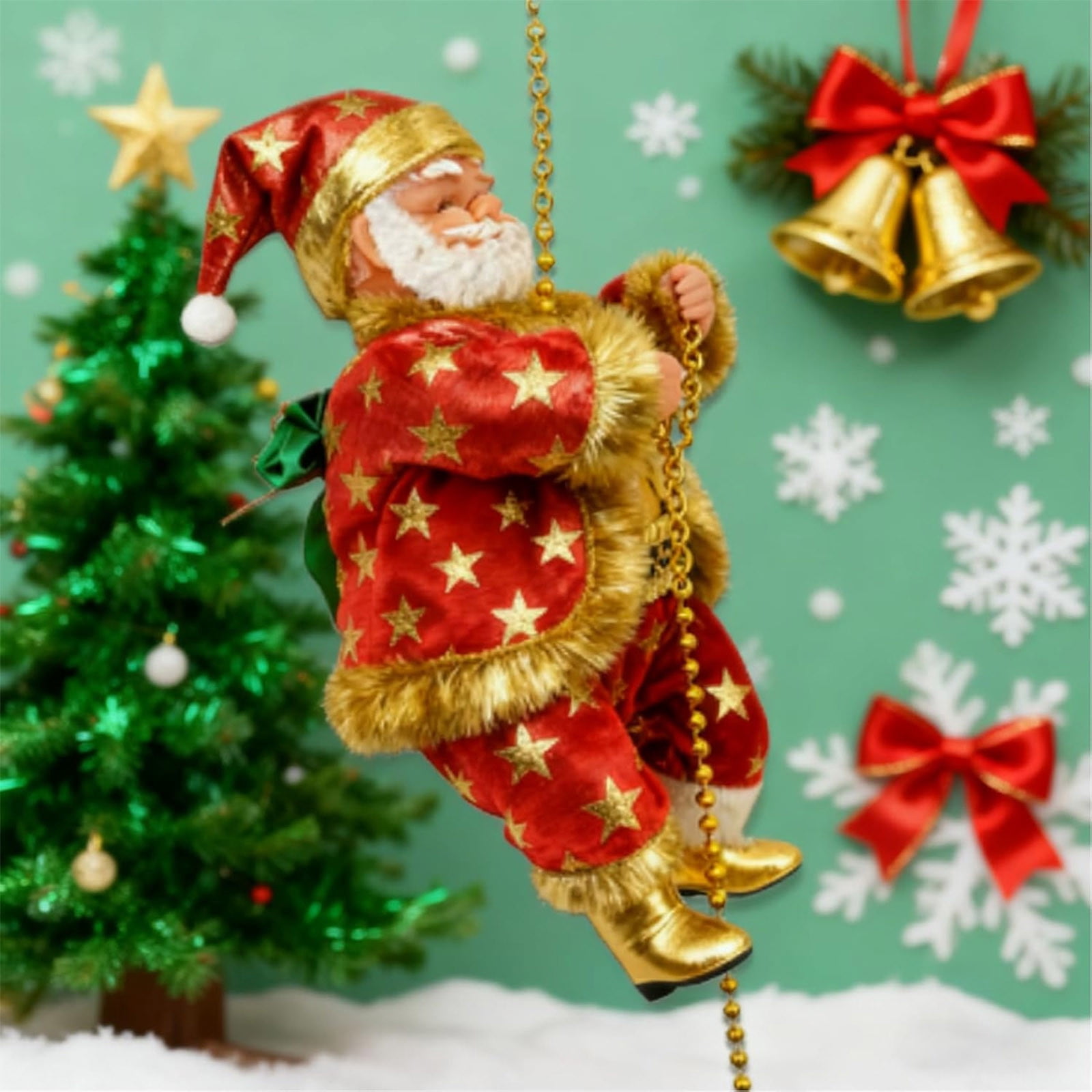 Santa Rope Climbing Santa Claus Christmas Figurine – Musical Santa on Rope, Sings ...