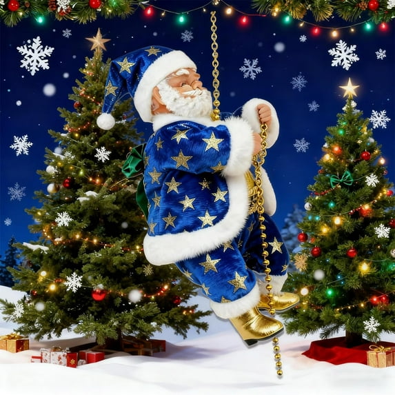 Climbing Santa Claus Christmas Figurine – Musical Santa on Rope, Sings Jingle Bells, Holiday Home Décor, Perfect for Tree, Fireplace, Window, or Door, Holiday Gift for Family