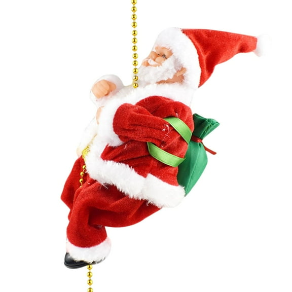 Climbing Santa Claus, Christmas Ornament Xmas Decoration, Climbs Up and Down Battery Operated Toy with Light Music, Climbing on Beads Musical Moving Figure, Xmas Christmas Ornament