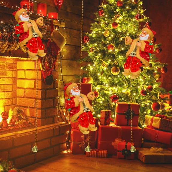 Climbing Santa Claus on a Rope, Animated Christmas Tree Ornament with Music, Moving Santa Figurine Gift for Young Man(Red-A)