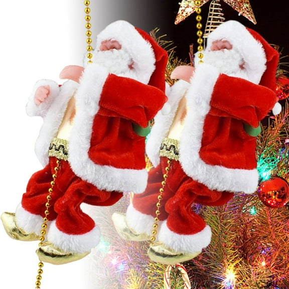 Climbing Santa - Funny Electric Santa Climbing Up and Down Ladder/Rope - Musical Moving Santa - Holiday Home Decor, Indoor Christmas Tree Decorations Gifts(Rope)