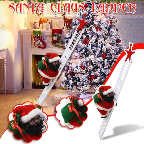 Climbing Santa Ladder Electric Black Santa Claus Climbing Ladder Up and Down Creative Plush Santa Claus Figure with Bag Moving Santa Indoor Outdoor Xmas Tree Hanging Ornaments for Party Home Decor