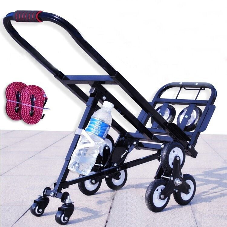 Climbing Stairs Hand Truck Black Carbon Steel Universal Two Spare Tires Climb Stairs Haul Goods