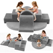 Climbing Toys for Toddlers, 7 Pieces Indoor Baby Foam Blocks Soft Play Set with PU Leather, Kids Climb and Crawl Sliding Activity Structure Gym Playground Climber