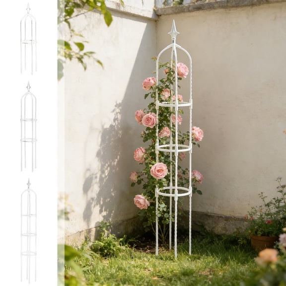 Climbing Vines Trellis – Flower Rack Support | Adjustable Height, Snap-Together, Weather-Resistant Outdoor Balcony Stand | White Plastic and Iron | Single Piece