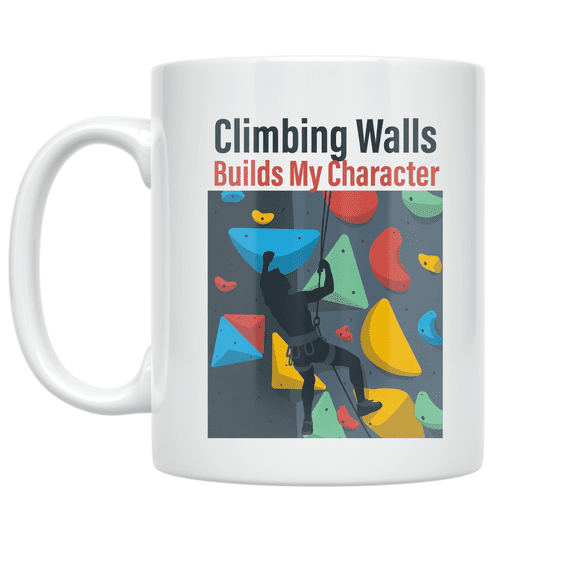 Climbing Walls Build My Character - Indoor Climbing Enthusiast - 11 oz Ceramic Coffee Mug