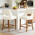 thumbnail image 1 of ClinQ Modern Counter Height Bar Stool Set of 2, Upholstered Seat with Back and Walnut Curved Footrest for Kitchen Island, Beige, 1 of 6