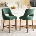 thumbnail image 1 of ClinQ Modern Counter Height Bar Stool Set of 2, Upholstered Seat with Back and Walnut Curved Footrest for Kitchen Island, Darkgreen, 1 of 6