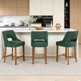 thumbnail image 1 of ClinQ 26'' Counter Height Bar Stools Set of 3, Upholstered Bar Stools With Walnut Curved Footrest， Modern Counter Stools with Back for Kitchen Island ，Green, 1 of 6
