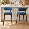 thumbnail image 1 of ClinQ 26 Inch Counter Height Bar Stools Set of 2, Upholstered Fabric Kitchen Island Stools with Rubber Wood Legs, Backrest and Gold Footrest, Blue, 1 of 10