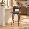 thumbnail image 1 of ClinQ 26 inch Swivel Bar Stool Set of 1, Counter Height Bar Chair with Walnut Legs and Silver Ring Footrest, Upholstered Faux Leather, Blue, 1 of 11