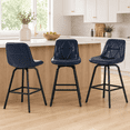 thumbnail image 1 of ClinQ 26 inch Swivel Counter Height Bar Stool Set of 3, Faux Leather Seat with Metal Legs and Back, Navy, 1 of 9