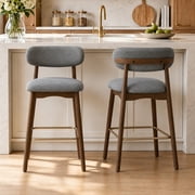 ClinQ 29 Inch Counter Height Bar Stools Set of 2, Upholstered Fabric Kitchen Island Stools with Rubber Wood Legs, Backrest and Gold Footrest, Gray