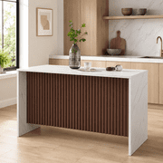 ClinQ 59 inch Modern Imitation Marble Bar Table for 4-6 People, Bar Table for Kitchen, Dining Room & Living Room, White