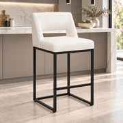 ClinQ Counter Height Bar Stools Set of 1, Hollow Back Kitchen Island Barstools, Upholstered Faux Leather Counter Stools with Metal Frame, Beige