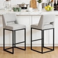 thumbnail image 1 of ClinQ Counter Height Bar Stools Set of 2, Hollow Back Kitchen Island Barstools, Upholstered Linen Fabric Counter Stools with Metal Frame, Gray, 1 of 7