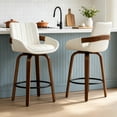 thumbnail image 1 of ClinQ Counter Height Swivel Bar Stools Set of 2, PU Leather Upholstered 360° Rotating Chairs with Walnut Legs and Metal Footrest, Beige, 1 of 6