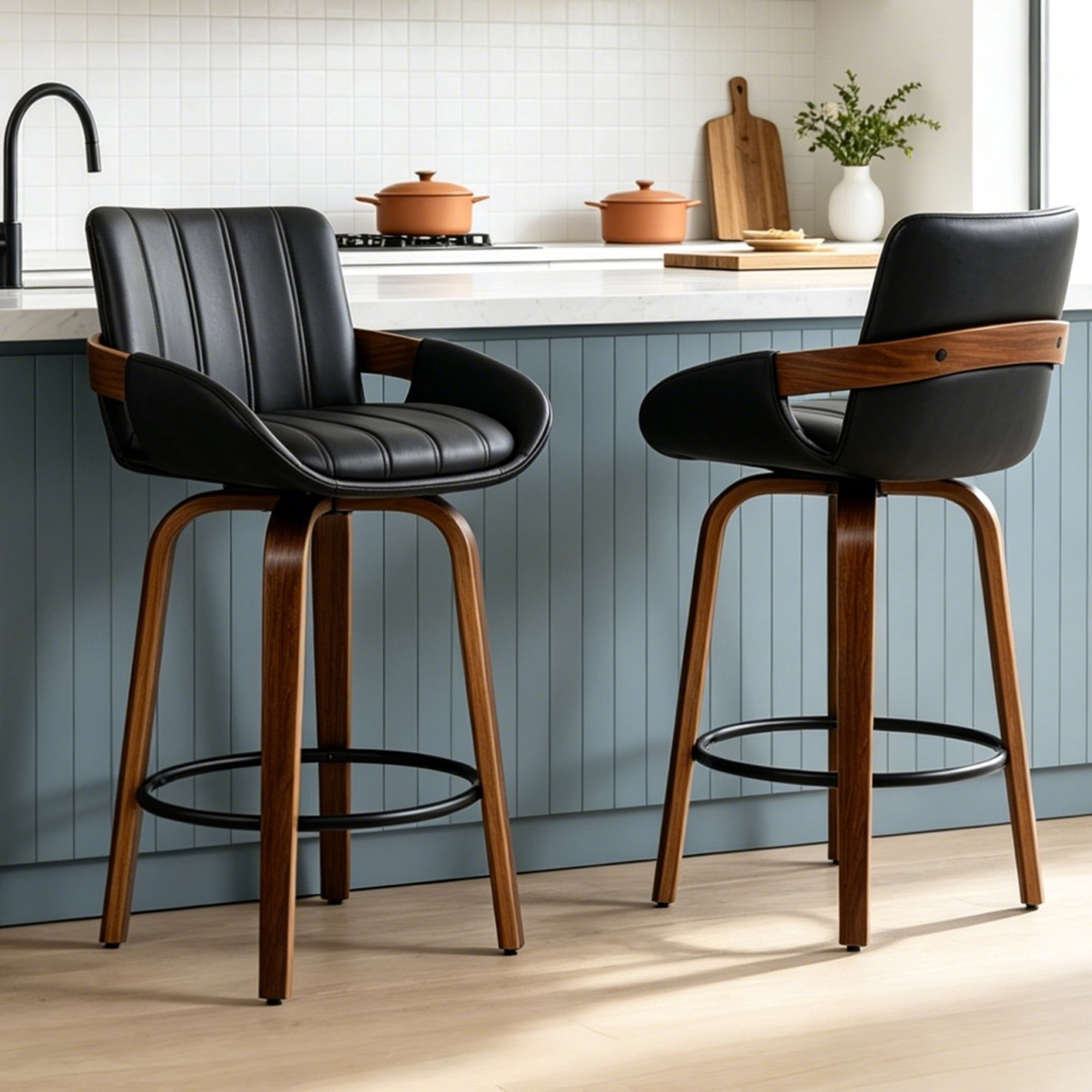 ClinQ Counter Height Swivel Bar Stools Set of 2, PU Leather Upholstered ...