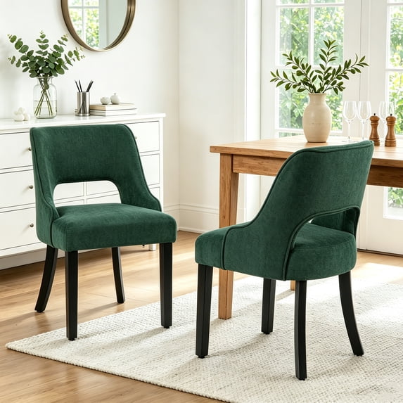 ClinQ Dining Chair,Morden Wood Leg Upholstered Kitchen Chair Set of 2, Darkgreen-Black Leg