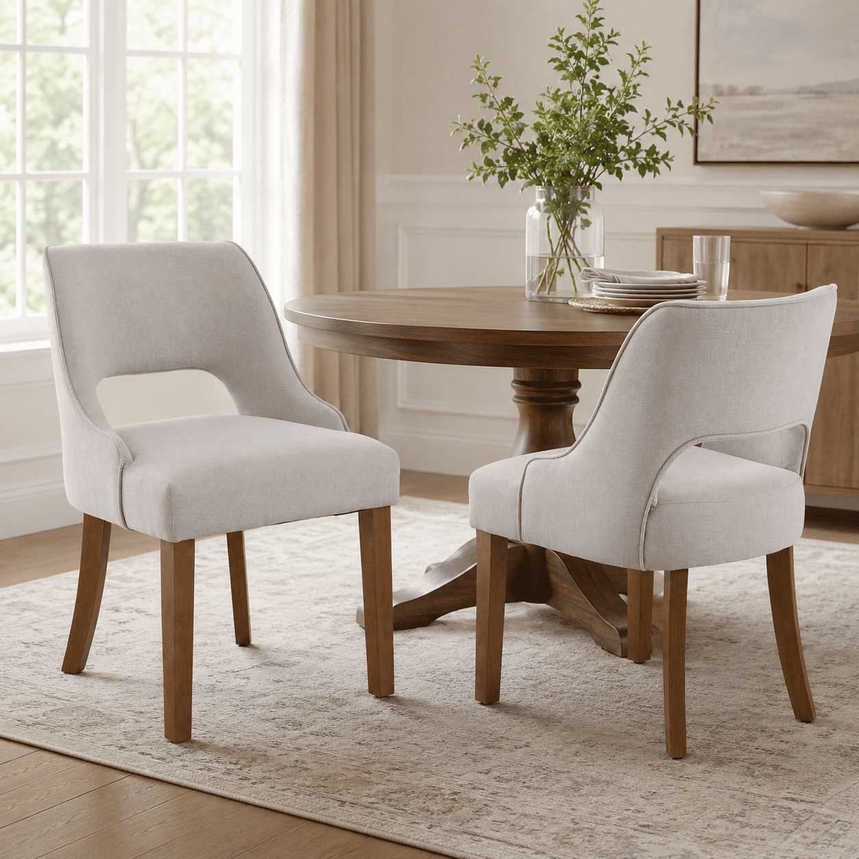 ClinQ Dining Chair,Morden Wood Leg Upholstered Kitchen Chair Set of 2, Linen-Walnut Leg