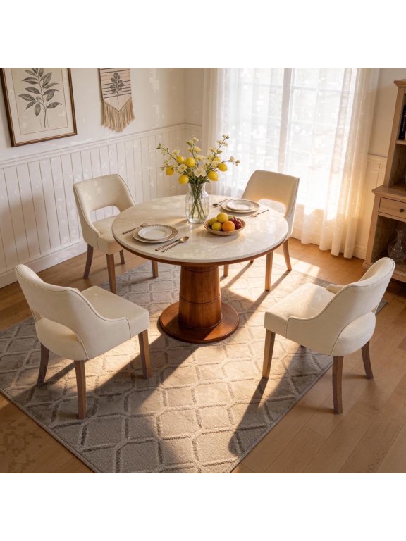 ClinQ Dining Chair,Morden Wood Leg Upholstered Kitchen Chair Set of 4, Beige-Walnut Leg
