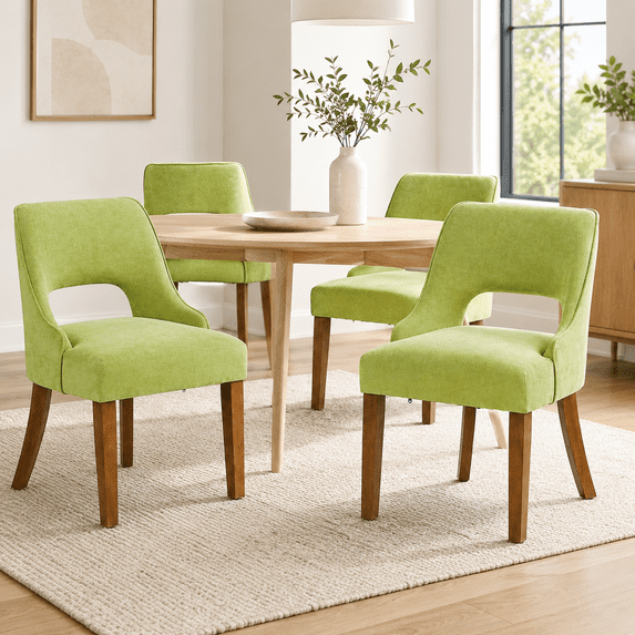 ClinQ Dining Chair,Morden Wood Leg Upholstered Kitchen Chair Set of 4, Lightgreen-Walnut Leg