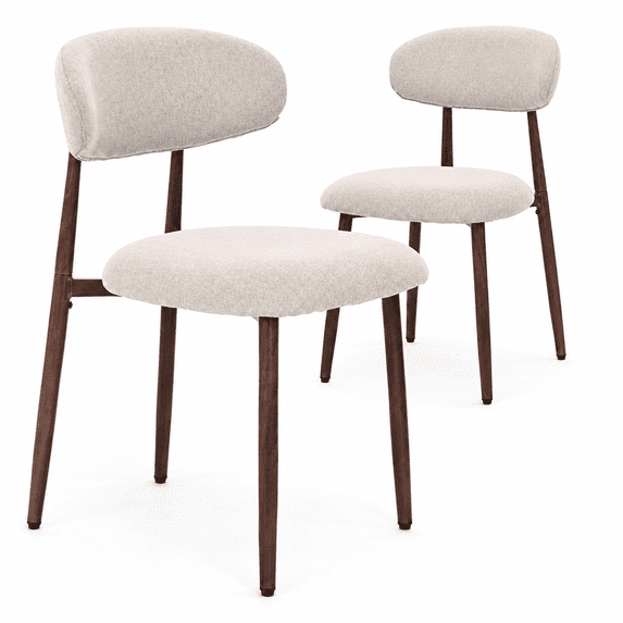 ClinQ Dining Chairs Set of 2, Modern Upholstered Kitchen Chairs with Curved Backrest, Thick Linen Fabric Cushion and Wood Grain Metal Legs, Camel