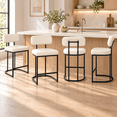 thumbnail image 1 of ClinQ Modern Bar Stools Set of 4, Upholstered Counter Height Bar Chairs with Sturdy Metal Frame and Backrest for Kitchen Island, Beige, 1 of 11