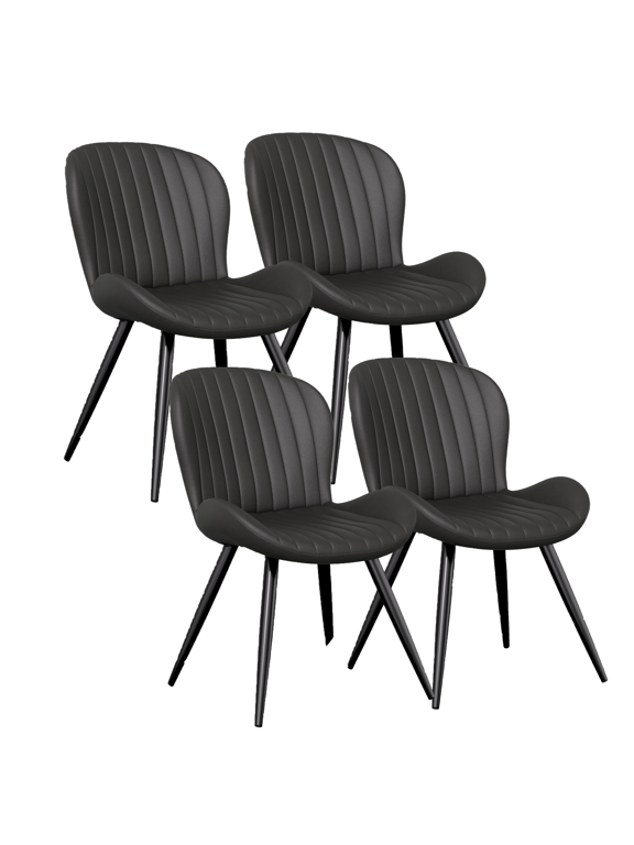 ClinQ Modern Upholstered Dining Chairs Set of 4, Shell Shape Accent Chairs with Soft Breathable Fabric, Curved Backrest and Metal Legs, Black