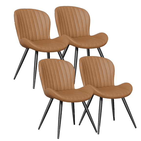 ClinQ Modern Upholstered Dining Chairs Set of 4, Shell Shape Accent Chairs with Soft Breathable Fabric, Curved Backrest and Metal Legs, Brown