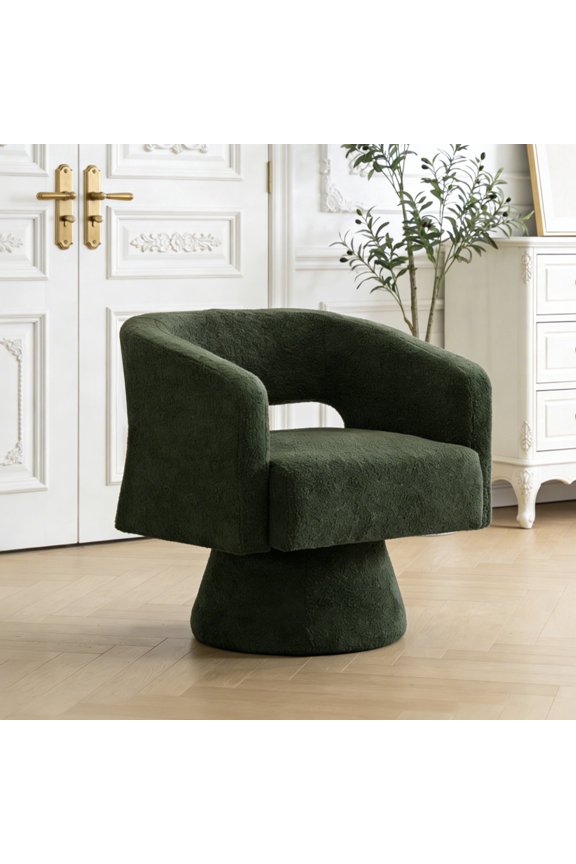 ClinQ Oversized Swivel Barrel Accent Chair Set Of 1, 360 Degree Teddy Upholstered Round Chair for Living Room and Bedroom, Green