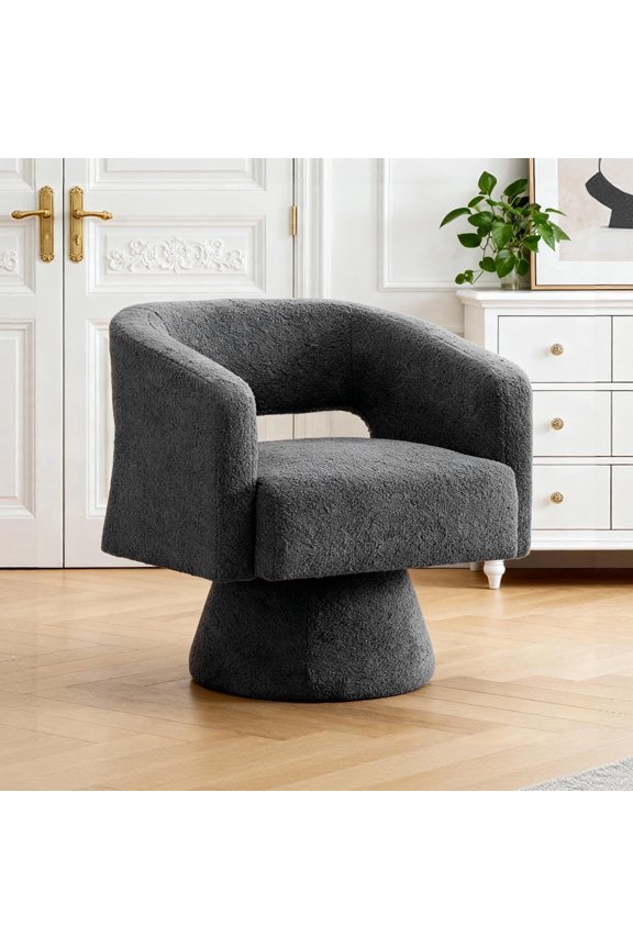 ClinQ Oversized Swivel Barrel Accent Chair Set Of 1, 360 Degree Teddy Upholstered Round Chair for Living Room and Bedroom, Grey