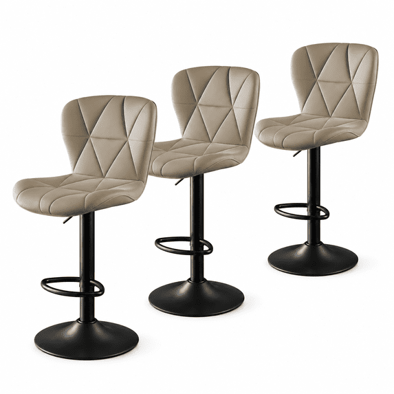 ClinQ Swivel Adjustable Bar Stools Set of 3, PU Leather Counter Height Bar Chairs with 360° Swivel, Hydraulic Lift, Footrest, Camel