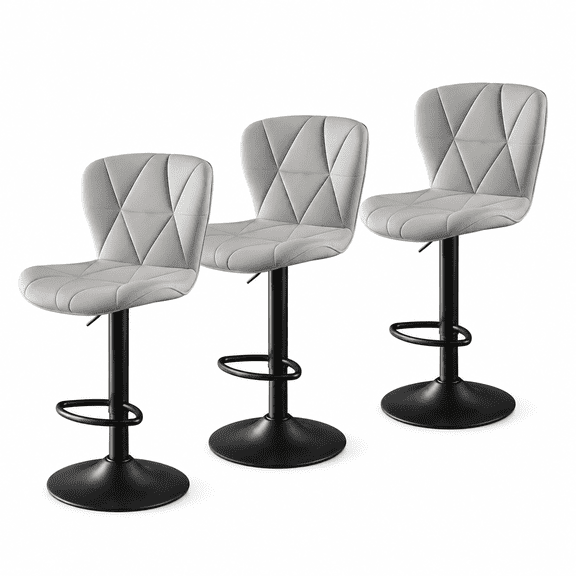 ClinQ Swivel Adjustable Bar Stools Set of 3, PU Leather Counter Height Bar Chairs with 360° Swivel, Hydraulic Lift, Footrest, Lightgray