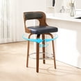 thumbnail image 1 of ClinQ 26 inch Swivel Bar Stool Set of 1, Counter Height Bar Chair with Walnut Legs and Silver Ring Footrest, Upholstered Faux Leather, Blue, 1 of 6