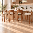 thumbnail image 1 of ClinQ 26 inch Swivel Bar Stools Set of 4, Counter Height Bar Chairs with Walnut Legs and Silver Ring Footrest, Upholstered Linen Fabric, Camel, 1 of 11