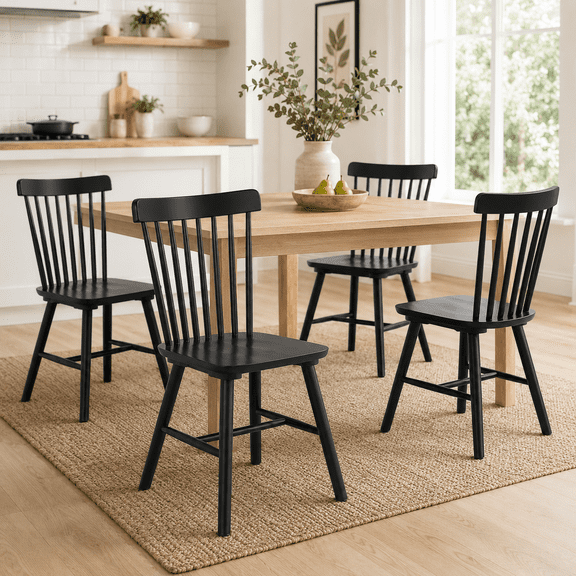 ClinQ Wooden Windsor Dining Chair Set of 4, Spindle Back, Armless ...
