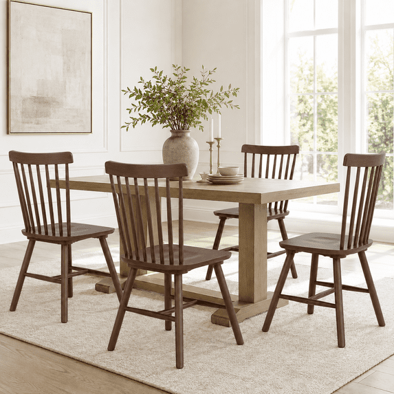 ClinQ Wooden Windsor Dining Chair Set of 4, Spindle Back, Armless ...