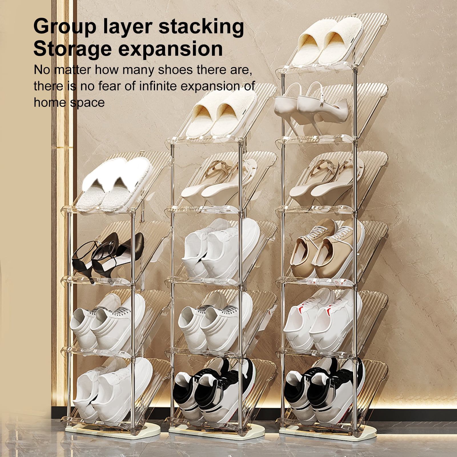 1 Step Shoe Rack Clinaoy 1 Set Shoe Rack 2/3/4/5 Tiers 45 Degree Sloping Entryway Shoe ...