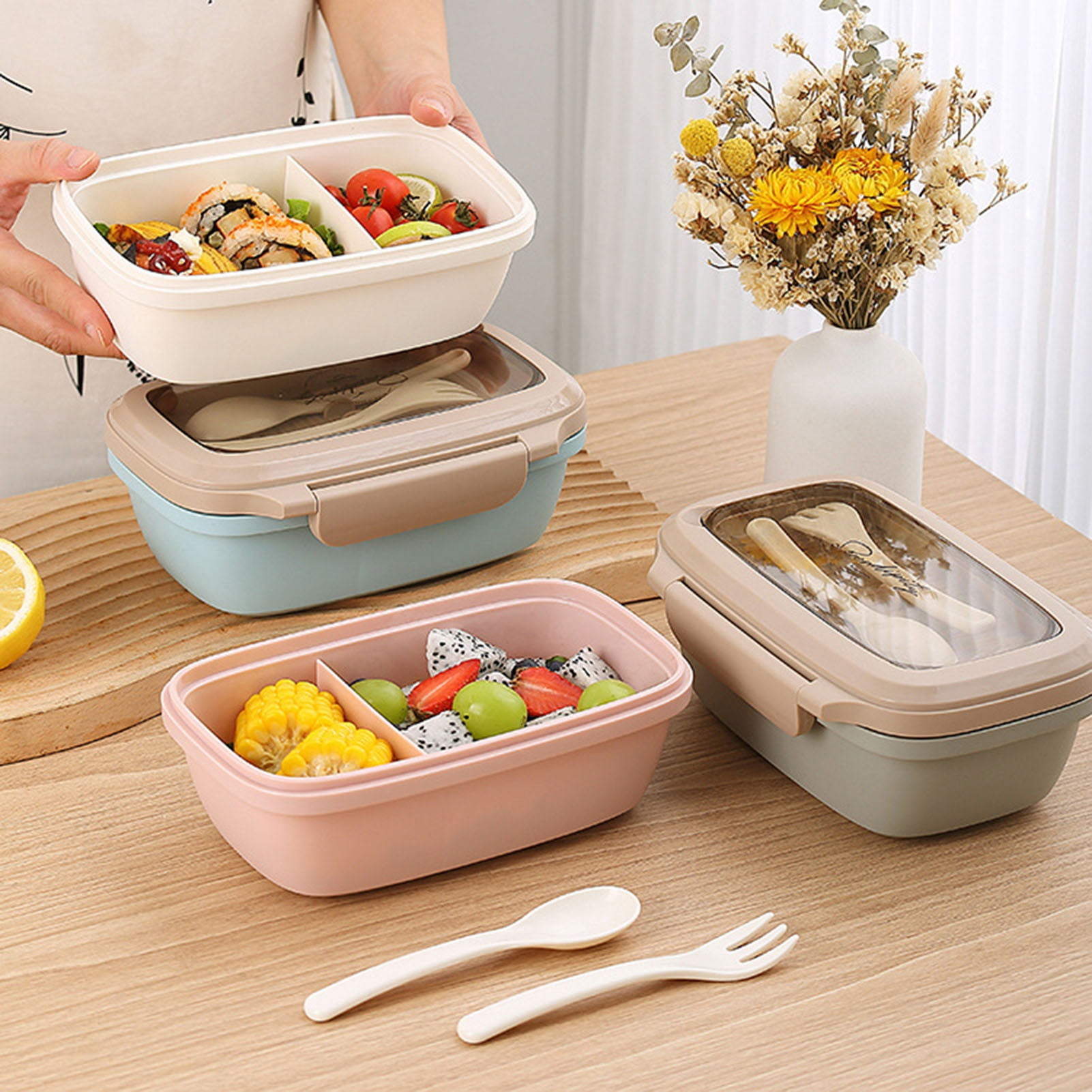 Small Container Bento Clinaoy 1000ML Bento Box Lunch Containers Airtight Seal Sturdy with ...